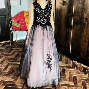 Girls Size 10 princess formal. Light pink with black tulle and lace. Beautiful